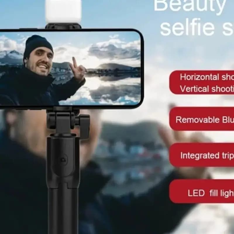Foldable selfie Stick with LED light.